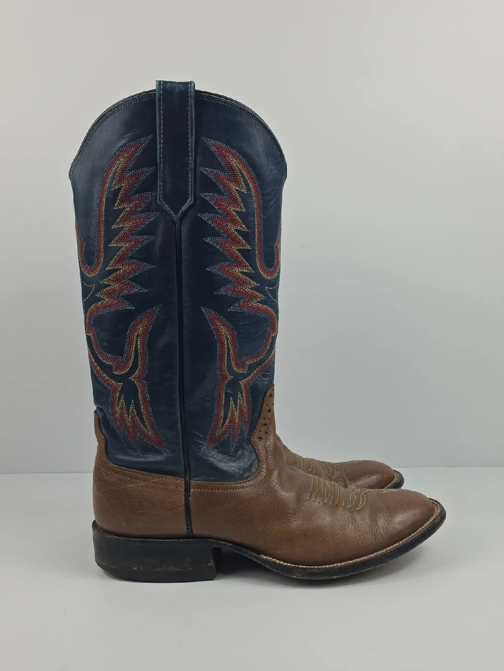 Vintage Rios Of Mercedes Bleu And Brown Leather Cowboy Boots Size 8